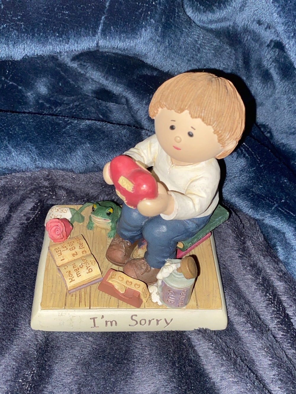 Sorry Figurine Boy Holding Red Heart Home Accent - Neutral, Red, Brown